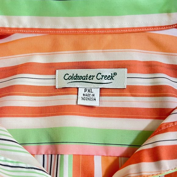Coldwater Creek Women's Petite Sz XL Button-up Top Orange, Pink & Green Stripes - Picture 4 of 11